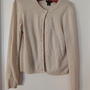 Bloomingdale's Cream Cardigan Sweater Fine Knit